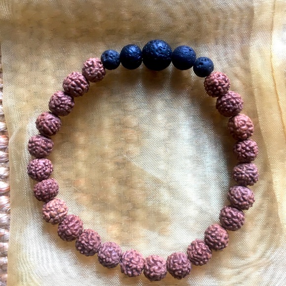 Jewelry - Handmade bracelet. Rudraksha & lava beads.
